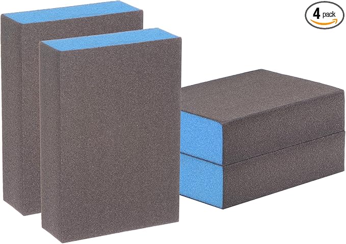 HARFINGTON 4pcs Sanding Sponge Blocks #280 (2000-2500 Grits) Wet/Dry Hand Sanding Sponges, 100x70x25mm Foam Sanding Block Pad for Polishing Kitchen Metal Wood Drywall Furniture, Brown&Blue