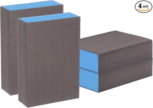 HARFINGTON 4pcs Sanding Sponge Blocks #280 (2000-2500 Grits) Wet/Dry Hand Sanding Sponges, 100x70x25mm Foam Sanding Block Pad for Polishing Kitchen Metal Wood Drywall Furniture, Brown&Blue