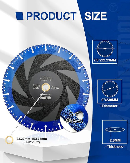 SHDIATOOL 9 Inch Metal Cutting Diamond Blade All Purpose Cut Off Wheel for Rebar Sheet Metal Angle Iron Stainless Steel
