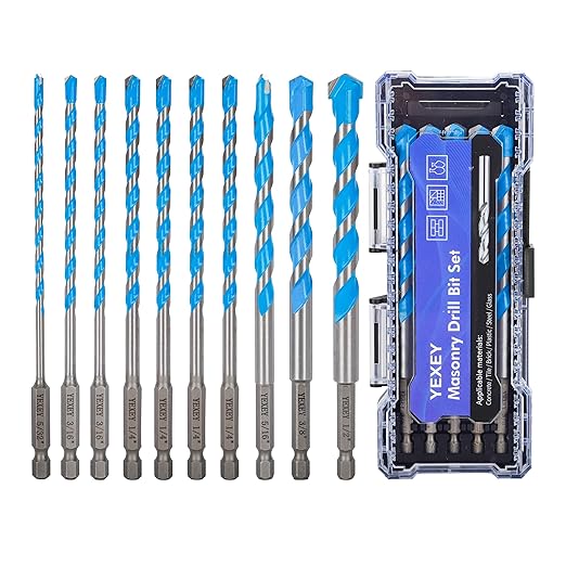 10PCS 5/32"-3/8" Masonry Concrete Drill Bit Set,Tungsten Carbide Drill Bit Tip, Hex Shank Drill Bit Set for Cement,Tile,Brick,Marble,Plastic,Wood,Glass etc.