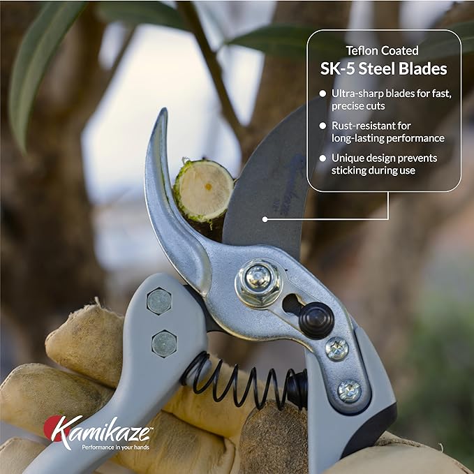 Kamikaze Pruning Shears, Professional Heavy Duty Handheld Clippers with Japanese Steel Titanium Blade, 1" Cutting Capacity, Ergonomic Handle Reduces Fatigue & Boosts Efficiency ??Arthritis-Friendly