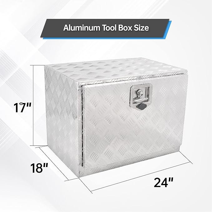 24 Inch Aluminum Underbody Truck Tool Box with T-Handle for Trucks, RV, ATV - Silver (24'' x 18'' x 17'')