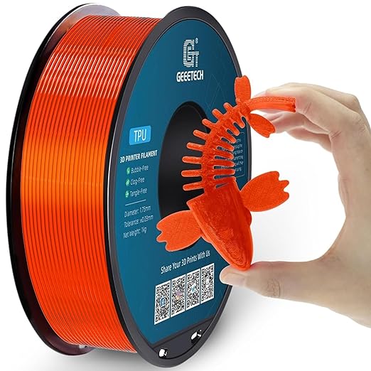 Geeetech TPU Filament 1.75mm, Shore 95A ??Flexible 3D Printer Filament with High Elasticity, 1KG (2.2lbs) Spool, Dimensional Accuracy 짹0.03mm, Fits Most FDM Printersl, Clear Orange