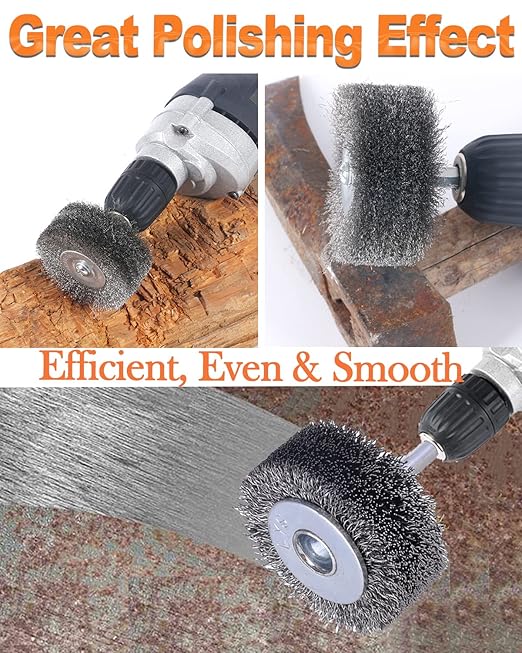 Rocaris 2 Pack 2 Inch Wire Wheel Brush for Drill Attachment - Heavy Duty Carbon Steel Brushes for Paint, Rust & Corrosion Removal - 0.0118" Wire, 1/4in Shank, 20000RPM