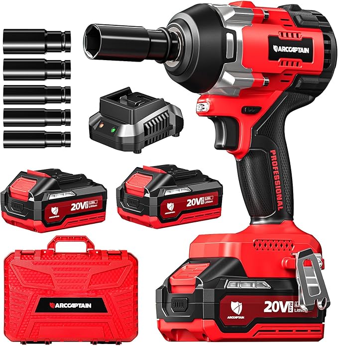 ARCCAPTAIN Cordless Impact Wrench, 1000Ft-lbs (1350N.m) 1/2" High Torque Impact Gun, 15C High-Rate 2x4.0Ah Batteries, 20V Power Impact Driver, Supports Up to 40mm Socket for Heavy Truck/Car/Pickup