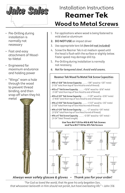 10x1-5/8 Reamer Tek Torx/Star Head Self-Drilling Wood to Metal Screws - for Flatbeds, Trailers - T-30 Torx Screw Head 5 POUNDS 565 Screws Count