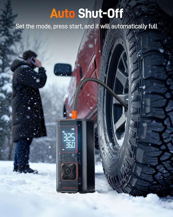 WOLFBOX 150PSI Heavy Duty Tire Inflator Portable Air Compressor,Double- cylinder 45LPM Fast Air Pump for Car Tires,3.5'' LED Display,20'' Hose,Air Compressor for Car,Pickup Truck,Bike