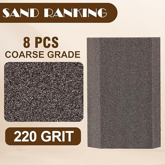 220 Grit Angled Sanding Blocks, Jamiikury Fine Sponge Sand Block Washable and Reusable, Wet & Dry Sandpaper Block for Wood Metal Drywall and Furniture Paint - Pack of 8