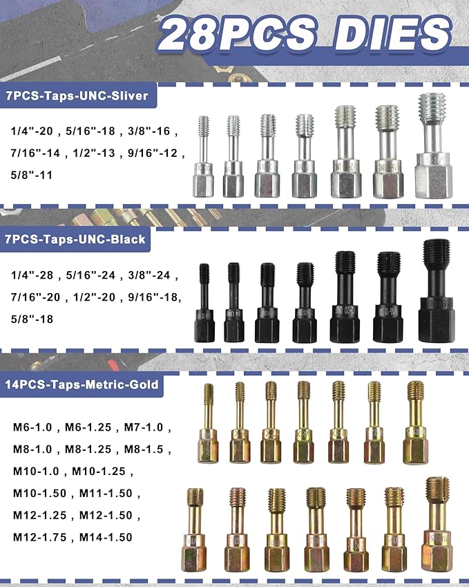 61PCS Master Thread Rethreading Kit，Thread Restorer Tool UNC, UNF & Metric Thread Chaser Set with Thread Pitch Gauge, Designed to Repair or Reshape Damaged Threads on Bolts, Screws, or Nuts