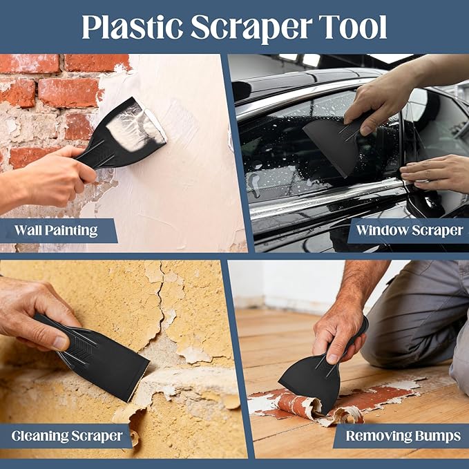 15 Pack Plastic Putty Knife Scraper Set - 6 Sizes for Spackling, Taping, Drywall & Painting - Flexible Plastic Scraper