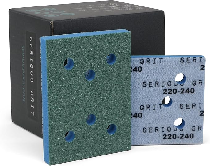 Serious Grit - 3" x 4" Foam Sanding Pads - P220-280 Fine Finish Grit - 10mm Medium Density Foam - Hook & Loop Backing - Fits SurfPrep, Uneeda Ekasand & Mirka 3x4 Sanders ??Made in USA ??10 Pack