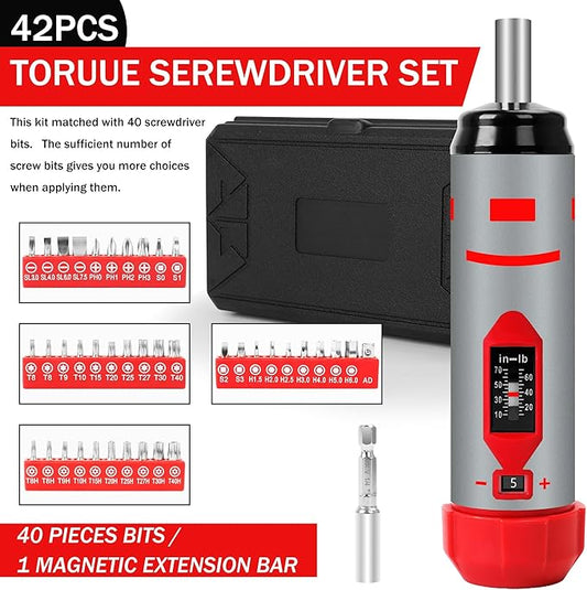 42Pcs Torque Screwdriver Set 10-70 Inch Pounds, 40 Bits - Hex,Torx, Flat,Phillip,Square andTorx Security Bits for Professional Maintenance竊똀ccurizing Scope Mounting and Bicycle Repairing