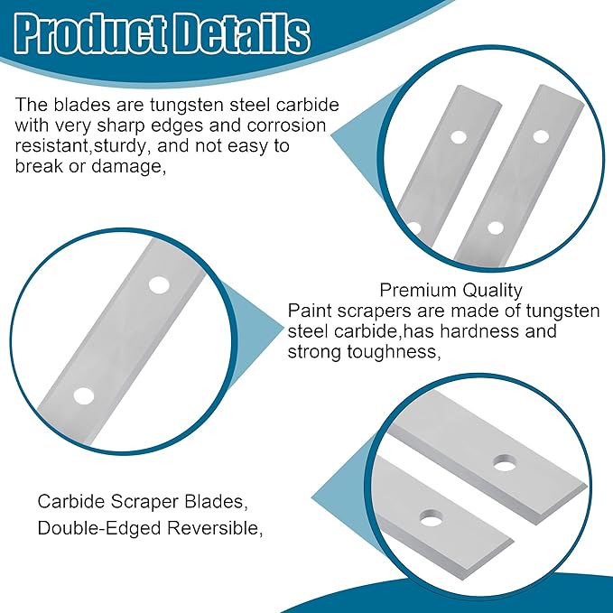 2-3/8" Carbide Scraper Paint Scraper Double-Edged Reversible Replacement Blade 10 Pack Fits Rust scraping, Removing Paint, wall, floor, Grout,