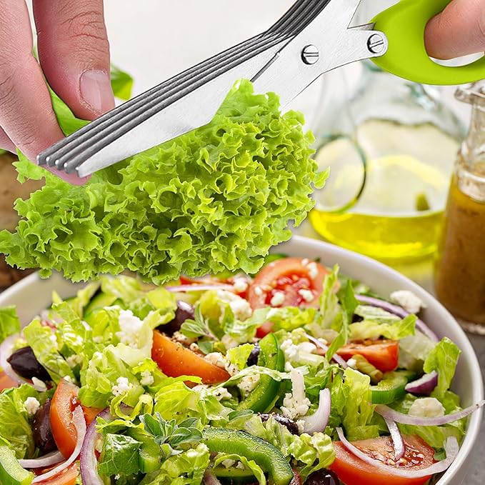 stainless steel herb scissors with 5 blades, multi blade herb cutting shears for kitchen salad,Scallion,Green onion