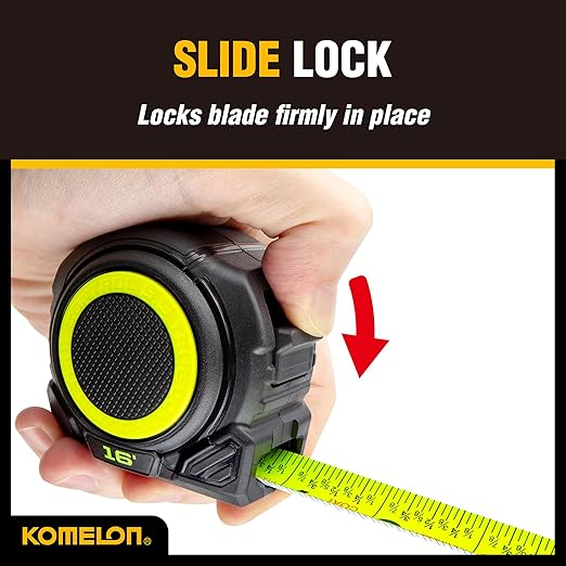 Komelon 16-Ft Retraction Control Tape Measure with Fraction Marks, Backside Printing, High Visibility Blade (TC16)