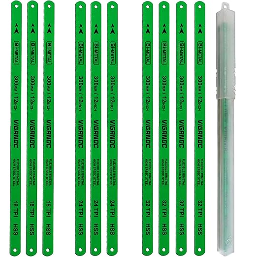 12" Hacksaw Replacement Blades Set, Bi-Metal High Speed Steel Hack Saw Blade Sets - 18T - 24T - 32T HSS Saw Blades, 10 Pack