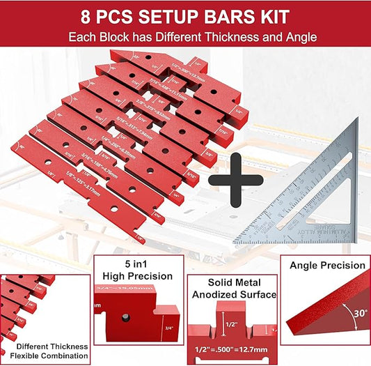 Setup Blocks Woodworking, 7 Pcs Precision Aluminum Router Table Setup Bars(Each Block has Different Thickness), Set up Blocks for Woodworking and Router Table Saw Accessories