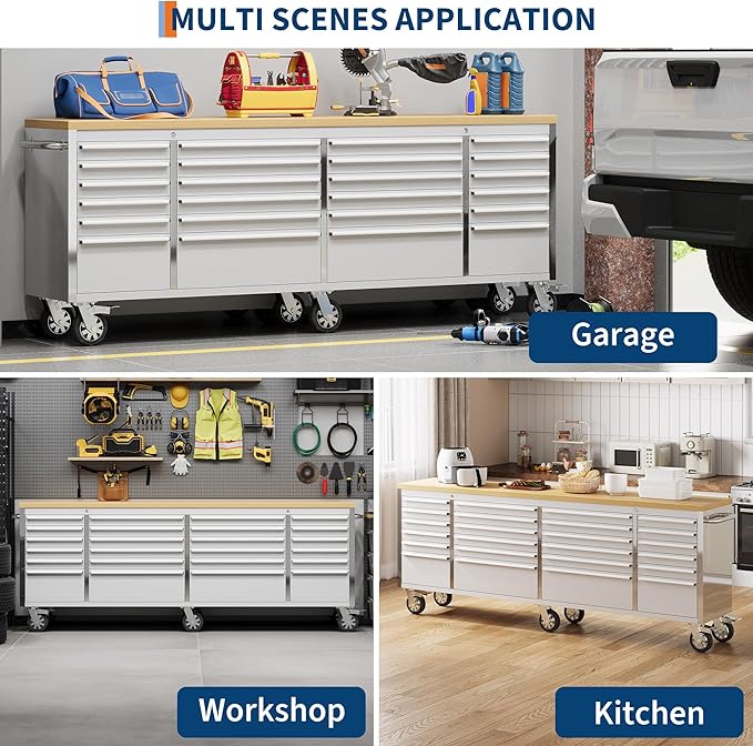 96 in Tool Chest, Tool Box Mobile 24 Drawers Storage Rolling Cabinet with Wheels Lock Key Locking System Drawer Liners for Garage Warehouse Repair Shop