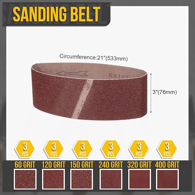 3 x 21 Inch Sanding Belt, 18 Pcs 60/120/150/240/320/400 Grit Knife Sharpener Belts Work Sharpening for Belt Sander Knife Carving Tool Metal Working