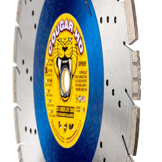 Cougar HD 14 Inch Concrete Diamond Blade, Supreme Heavy-Duty Segmented Blade, Dry/Wet Combo Cutting Reinforced Concrete, Asphalt, Stone 1"-20mm Arbor