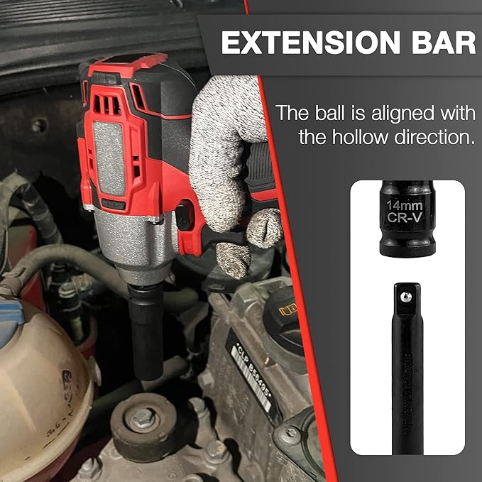 33pcs 1/2" Impact Socket Set (8-22mm), Metric Socket Set, Cr-V Steel, 6 Point Deep & Shallow Sockets, with 5" 10" Extension Bars and 1/2" Universal Joint