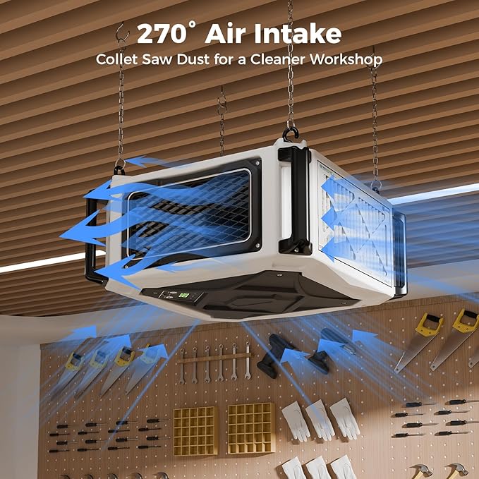 ALORAIR 2 Stage 270째 Intake (580/780CFM) Air Filtration Systems Woodworking Built-In Ionizer with Remote Control & Strong Vortex Fan, Hanging Mode for Works Shop, Shop Dust Collectors, Purecare 780IG