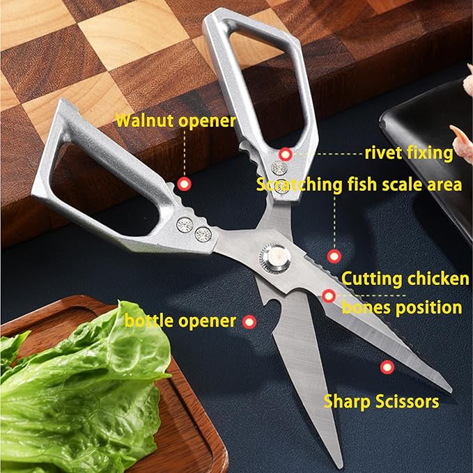 Heavy duty Kitchen Scissors Set (2-piece set) - Sharp stainless steel poultry scissors, seafood and meat scissors, dual-purpose cooking scissors for food preparation