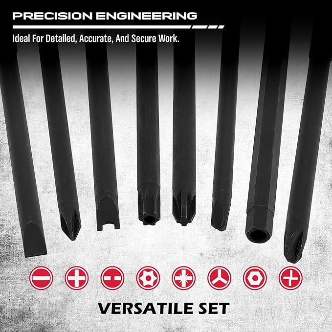 Extra Long Security Bit Set: 32-Piece S2 Steel Screwdriver Drill Bits for Tamper-Proof Screws, 6" Torx, PoziDriv, Spanner, Tri-Wing - Universal 1/4" Hex Shank for Electric, Impact Drills