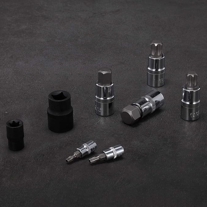 92-Piece Allen and Torx Bit Socket Set, 1/4" 3/8" and 1/2" Drive Tamper Proof Torx/Hex SAE & Metric Bit Set