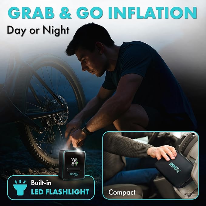 INFLATiQ by RIMiQ Tire Inflator - Powerful, Award-Winning QWIKFLOW Technology with 2 Portable Power Options Included - Strong Vehicle Air Pump for Trucks, Cars, Motorcycles, Bicycles, Balls and More