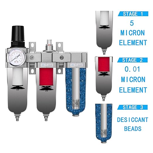 NANPU 1/2" NPT Industrial Grade 3 Stage Air Drying System - Particulate Filter, Coalescing Filter, Desiccant Dryer & Air Regulator, Metal Bowl, Manual Drain, Suitable for Paint Spray竊?Plasma Cutter