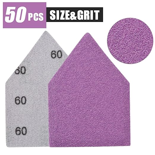 120 Grit Sandpaper 50PCS, 90mm x 65mm Triangle Sanding Sheets, Fits Milwaukee M12 Fuel Sander, Hook & Loop Detail Sander, White Fused Alumina Abrasive Sand Paper for Wood Finishing, Detail Sanding