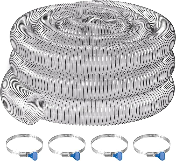 4" x 30' PVC Dust Collection Hose,4 Inch Dust Collector Vacuum Hose for Woodworking Dust Collection Systems,Dust Collection Tube Flexible Clear PVC Fume Debris Collection Hose w/Carbon Steel Wire