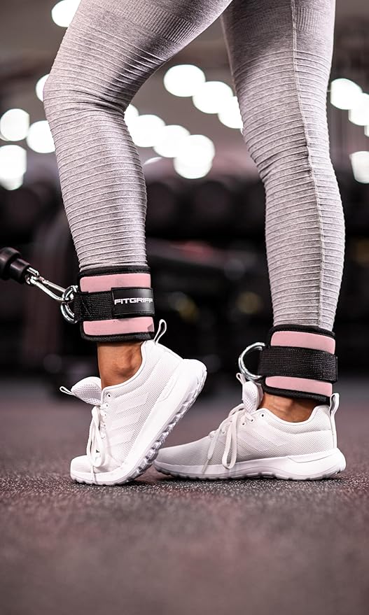 Fitgriff짰 Ankle Straps V1 for Cable Machine (2 Pieces) - Gym Workout Equipment - Leg Pulley Attachment, Kickback Straps