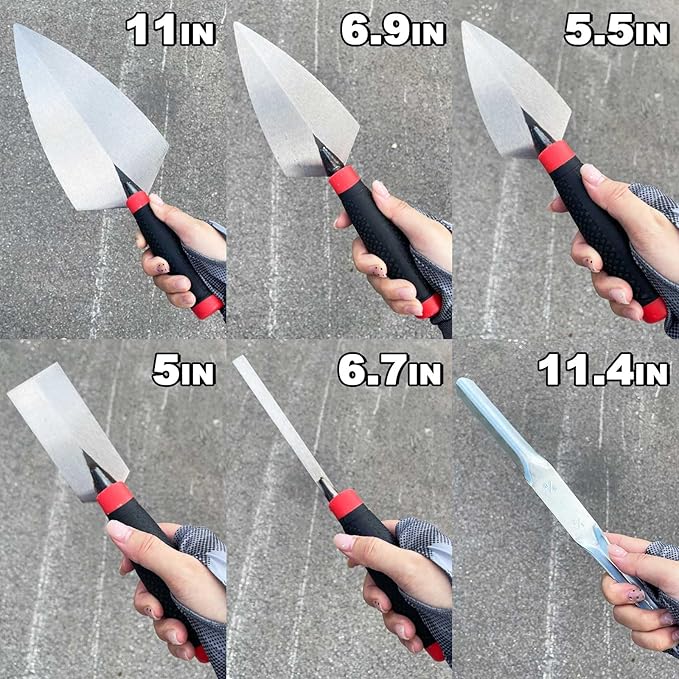 6 Pack Masonry Hand Tool Set, Concrete Tool Set Includes 1 PC Brick Trowel, 2 PCS Pointing Trowels, 1 PC Margin Trowel, 1 PC Tuck Pointing Trowels, 1 PC 5/8??x 1/2??Convex Brick Jointer