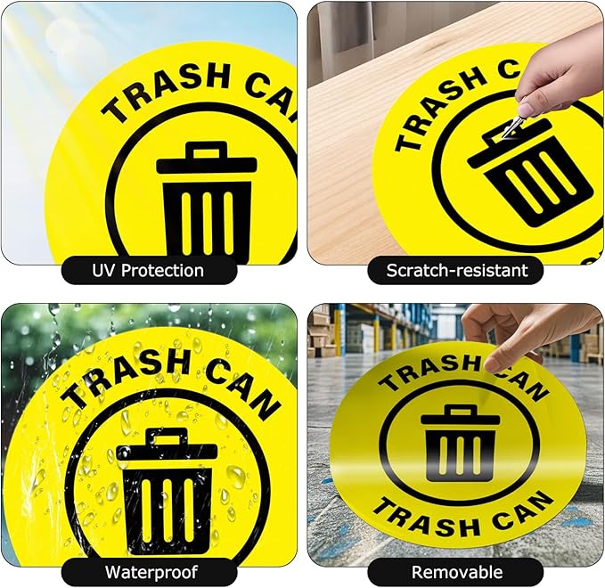5 Pack Trash Can Sign 17횞17 Inches Large Self Adhesive Sticker Caution Safety Vinyl Waterproof Signage for Industrial Workplace Business Office