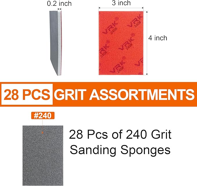 28 Pcs 240 Grit Sanding Sponge,Ultra Fine Sandpaper,Soft Foam Hand Sander Block Wet Dry Sanding Pads for Automobile Wood Furniture Metal Drywall Polishing