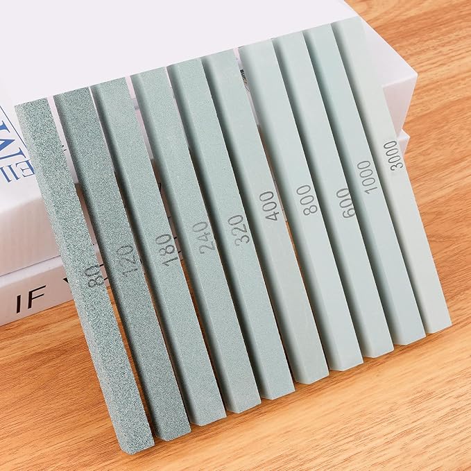 Supkiir 20Pcs Rectangular Sharpening Stone Set, 80#-3000# Green Silicon Carbide Whetstone Stones Sticks, Honing Stone Sharpening Stones for Knives Polishing Carving Models Metal Cutting Tools