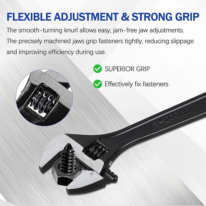 CNGGV 8" Adjustable Wrench Fits for Automotive Plumbing and Home Improvement