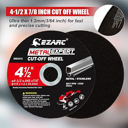 EZARC Cut Off Wheel 25 Pack, 4.5" x .045" x 7/8" Cutting Wheel, Metal & Stainless Steel Cutting Disc for Angle Grinder
