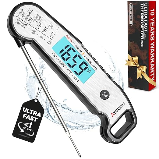 Atogou Professional Food & Meat Thermometer, 1 Sec Instant Read & 짹0.5??Accuracy, Thermocouple Sensor, IP67 Waterproof Digital Thermometer for Cooking, BBQ, Grill Gifts for Men Him Dad Birthday
