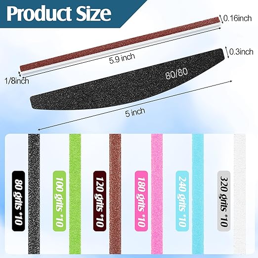 Honoson 70 Pcs Sanding Sticks Polishing Sticks Fine Sanding Twig Coded Abrasive Sand Twig for Plastic Model Assorted Metal and Wood Sand Tool Accessory for Craft(Low Grits Rating,Half Moon)