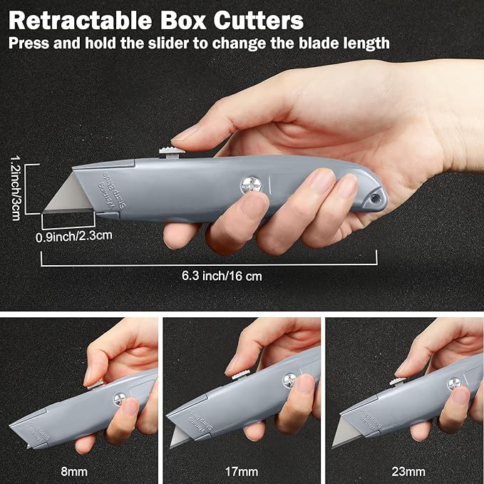 Reginary 20 Pcs Box Cutter Bulk Retractable Utility Knife Heavy Duty Aluminum Alloy Razor Knife for Cardboard Box Carton Opener for DIY, Factory, Home Office(Silver)