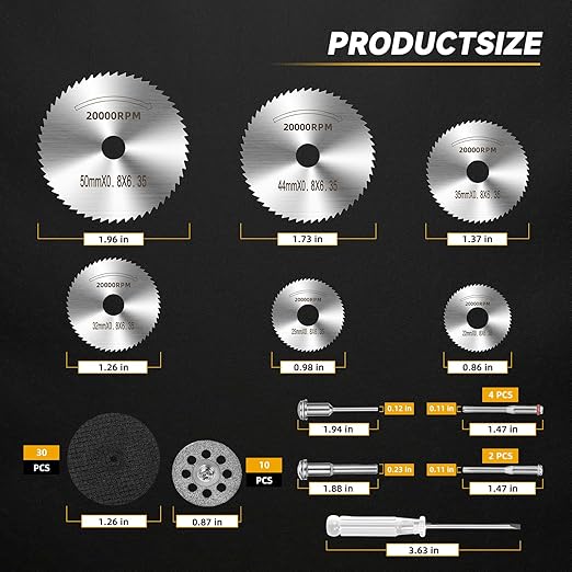 55PCS Cutting Wheel Set for Rotary Tools, Premium Cutting Discs, HSS Circular Saw Blades, Resin Cutting Discs, 545 Diamond Cutting Wheels for Cutting Metal, Stone, PVC and Make DIY Craft