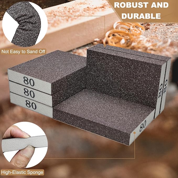 6 Pack 80 Grit Hand Sanding Block, Washable and Reusable Sanding Sponge Great for Pot Brush Pan Brush Sponge Brush Glasses Sanding Wood Sanding Metal Sanding (80 Grit)
