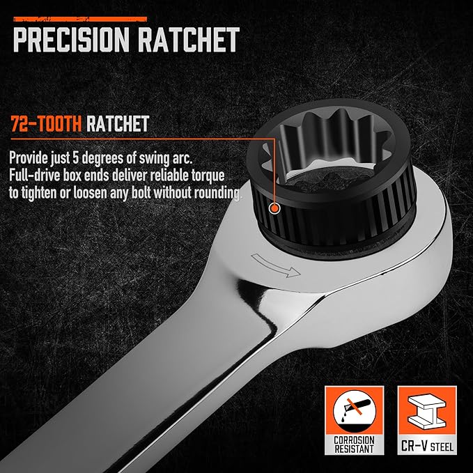 HORUSDY Extra Long Ratcheting Wrench Set, 8-22MM Double Box End, 9-Piece Metric CR-V Steel, with EVA Foam Tool Organizer