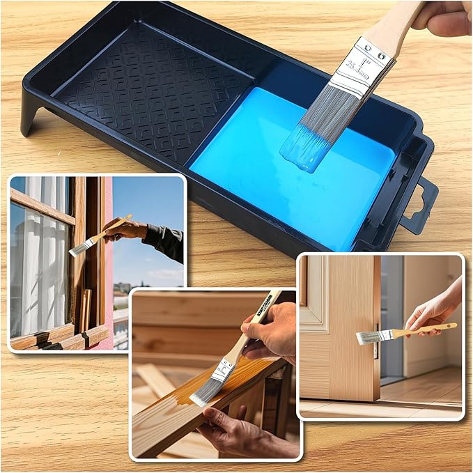 King Origin 6 Pcs Paint Brushes, 1 Inch Angled Paint Brush - Wood Handle, Thick & Dense Bristles for Smooth Finish, Small Paint Brush for Painting Walls, Trim, Art & Craft