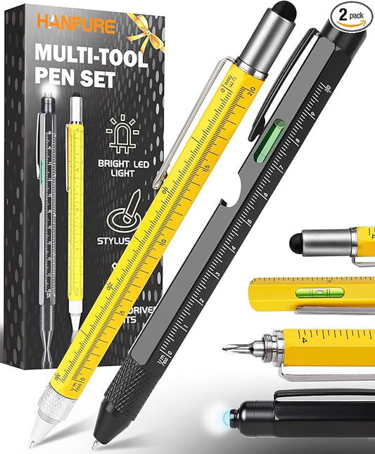 Tools Gifts Multitool Pen - Cool Gadgets for Men Dad Women Unique Birthday Gifts for Men Who Have Everything Engineer Woodworker Carpenter,Pocket Multi Tool with Light,Stylus,Ruler,Screwdriver