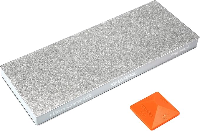SHARPAL 169H Large 8" x 3" Dual-Grit Diamond Sharpening Stone ??Extra-Coarse 220 & Fine 600 Grit Monocrystalline Diamond Whetstone, Professional Knife Sharpener with Anti-Slip Pad and Angle Guide