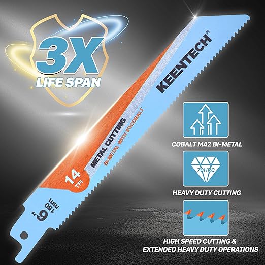 KEENTECH 9 Inch Bi-Metal Reciprocating Saw Blade 10-Pack for Clean Metal Cutting, 14 TPI, Fits Milwaukee Sawzall and Other Reciprocating Saws